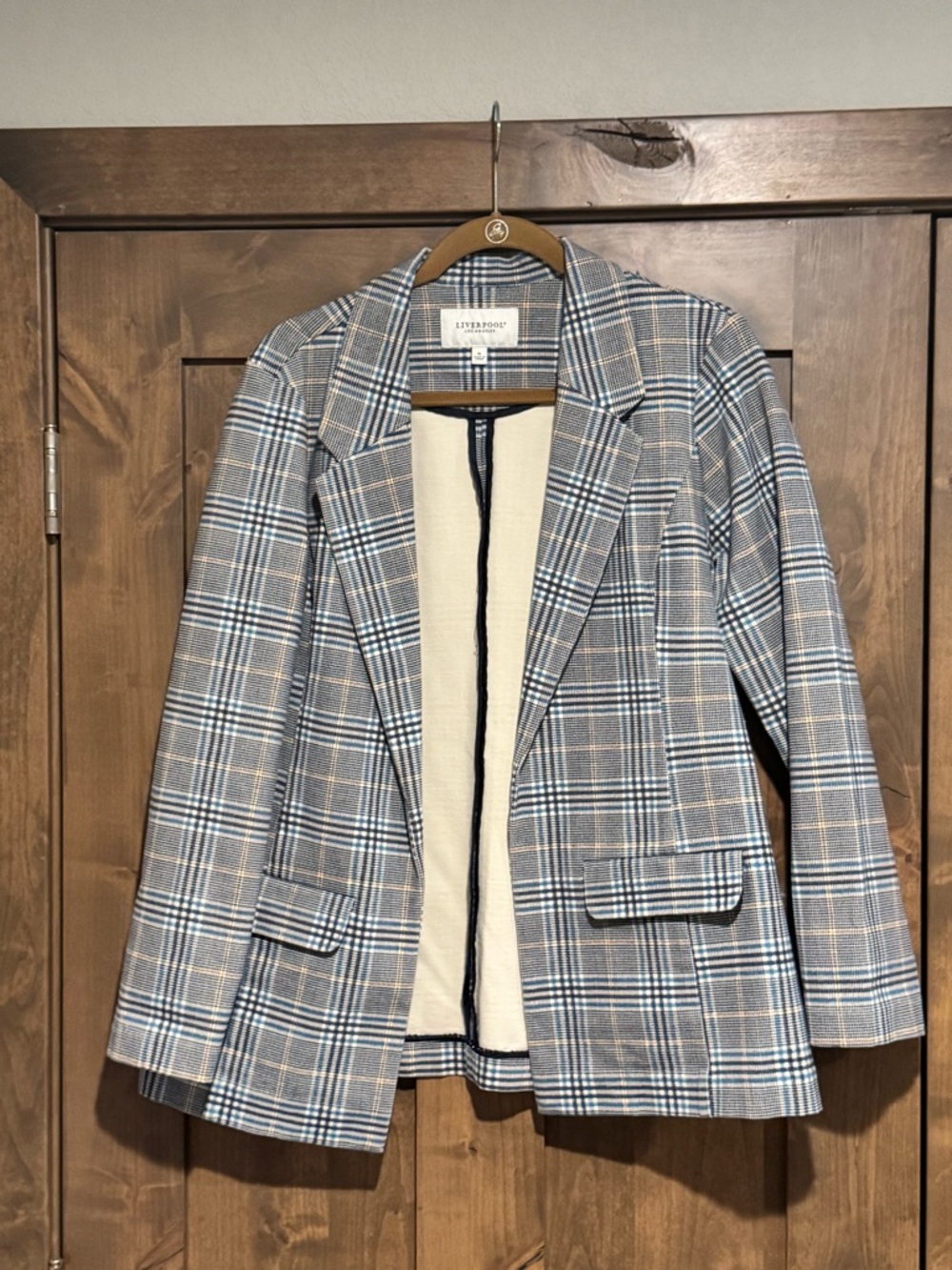 Liverpool Women's Plaid Blazer in Navy and Camel